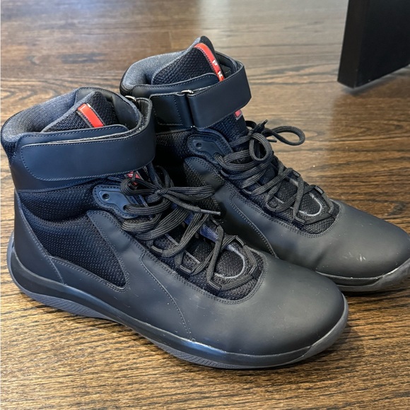 Brand new Mens Prada Calzature Uomo Rubber Boots Sz: 9.5 (fits Like 10.5) Black - Picture 1 of 8